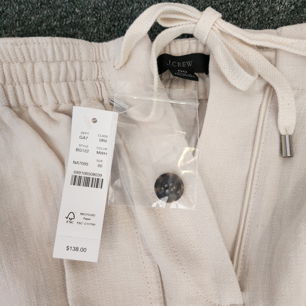 J. Crew Cargo Pants Linen Blend Ivory Zip Hem Split Size 00 - Picture 11 of 13